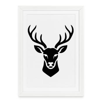 Black Minimalist Sacred Deer - Framed poster (27 × 37 cm) - white - Front