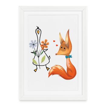 Renard et oie - Affiche encadrée (27 × 37 cm) - blanc - Devant