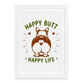 Happy dog's bottom – happy life - Framed poster (27 × 37 cm) - white - Front