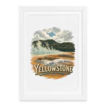 Yellowstone Grand Prismatic Spring Vintage - Gerahmtes Poster (27 × 37 cm) - Weiß - Vorne