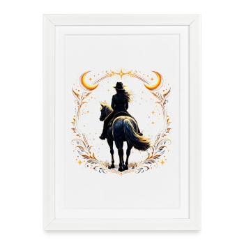 Nocturnal horse rider in golden frame - Framed poster (27 × 37 cm) - white - Front