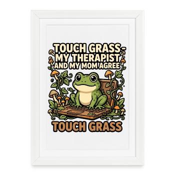 Touch Grass Frog Computer Humor - Framed poster (27 × 37 cm) - white - Front