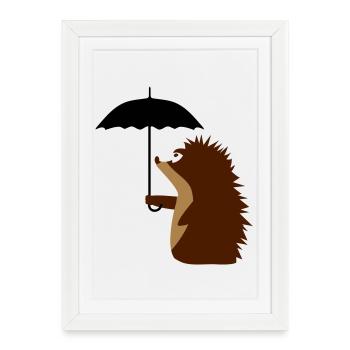 Un hérisson avec un parapluie - Affiche encadrée (27 × 37 cm) - blanc - Devant
