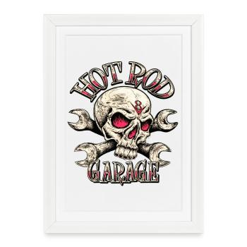 Hot Rod Garage V8 - Affiche encadrée (27 × 37 cm) - blanc - Devant