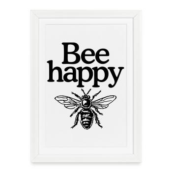 Bee happy - Affiche encadrée (27 × 37 cm) - blanc - Devant
