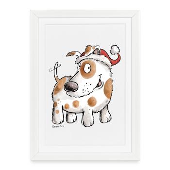 Père Noël chien I Noël Père Noël - Affiche encadrée (27 × 37 cm) - blanc - Devant