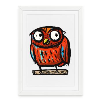 hibou - Affiche encadrée (27 × 37 cm) - blanc - Devant