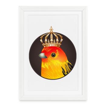 oiseau royal comme portrait avec une couronne d’or - Affiche encadrée (27 × 37 cm) - blanc - Devant
