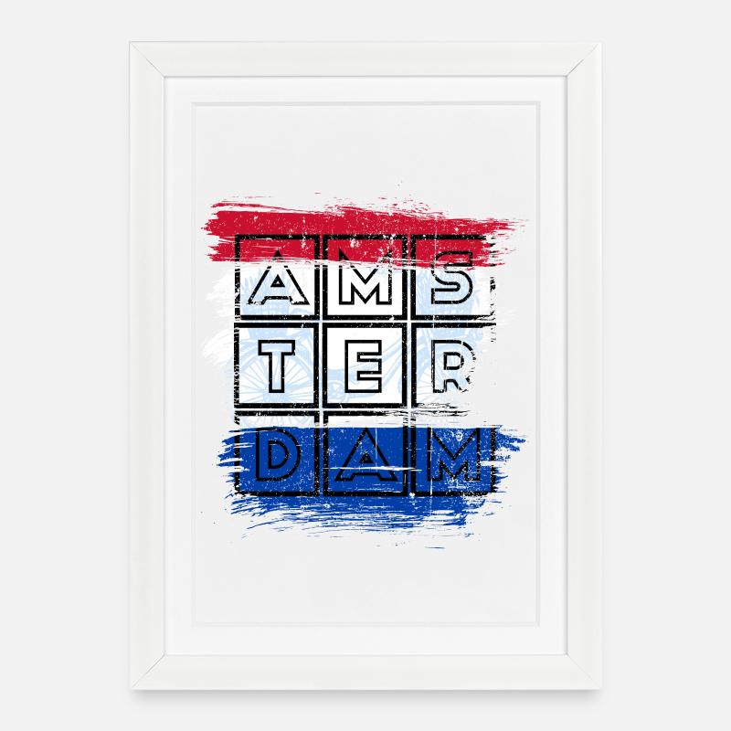 Amsterdam Grid Flagge - Gerahmtes Poster (27 × 37 cm) - Weiß