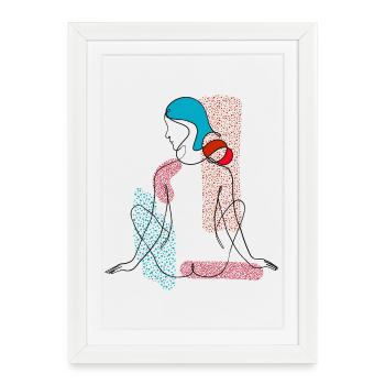 One Line Art Femme Frau Mädchen Fille - Affiche encadrée (27 × 37 cm) - blanc - Devant