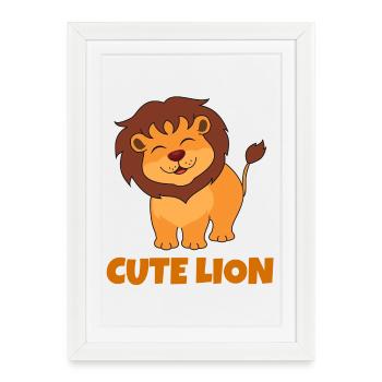 lion, cute lion, savane - Affiche encadrée (27 × 37 cm) - blanc - Devant