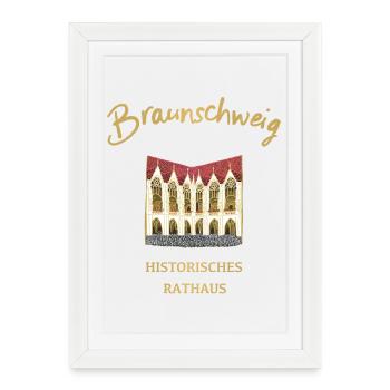 Hôtel de ville historique de Braunschweig, Basse-Saxe - Affiche encadrée (27 × 37 cm) - blanc - Devant