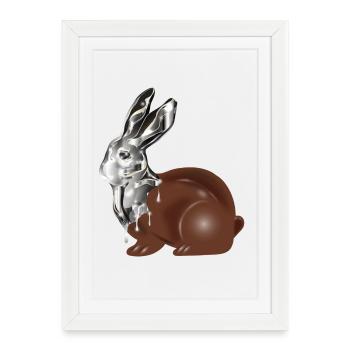 Lapin de Pâques en chocolat au look chromé brillant - Affiche encadrée (27 × 37 cm) - blanc - Devant