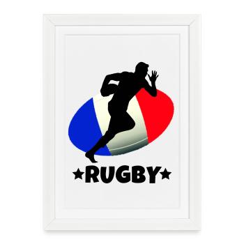 rugby, rugby sport, rugby Français - Affiche encadrée (27 × 37 cm) - blanc - Devant