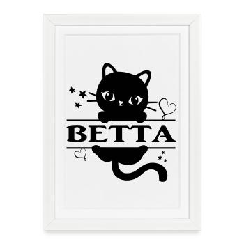 t-shirt Betta chat t-shirt chat Katze gato chat - Affiche encadrée (27 × 37 cm) - blanc - Devant