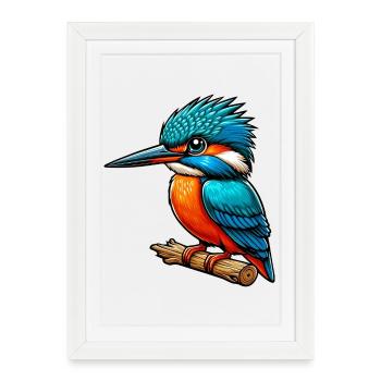 Martin-pêcheur - Affiche encadrée (27 × 37 cm) - blanc - Devant