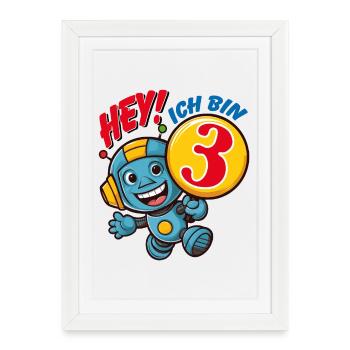Kleiner lustiger Roboter dritter Geburtstag - Gerahmtes Poster (27 × 37 cm) - Weiß - Vorne
