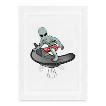 Surf extraterrestre cool - Affiche encadrée (27 × 37 cm) - blanc - Devant