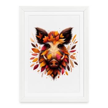 Sanglier, conçu à partir de différentes feuilles - Affiche encadrée (27 × 37 cm) - blanc - Devant