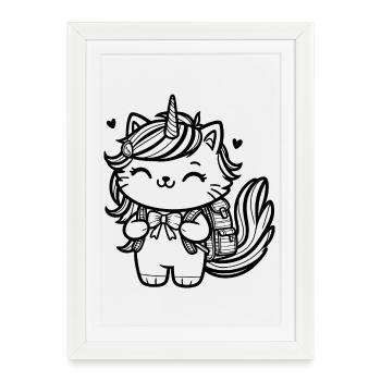 Inscription à l’école Unicorn Cat (noir) - Affiche encadrée (27 × 37 cm) - blanc - Devant