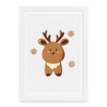 Mignon renne avec des flocons de neige - Affiche encadrée (27 × 37 cm) - blanc - Devant