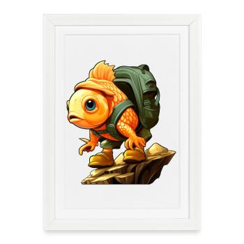 Fish Hiking / Mountaineering Fish - Framed poster (27 × 37 cm) - white - Front