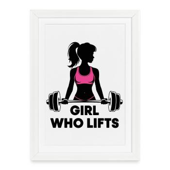 Bodybuilder Gym Girl Barre Puissance Beauté - Affiche encadrée (27 × 37 cm) - blanc - Devant