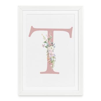 T Monogram, Floral, Personnalisable - Affiche encadrée (27 × 37 cm) - blanc - Devant