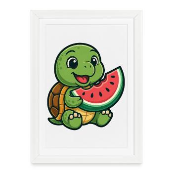 Cute turtle with melon summer design - Framed poster (27 × 37 cm) - white - Front