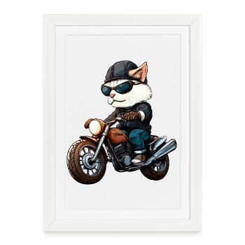 Chat Motard - Affiche encadrée (27 × 37 cm) - blanc - Devant