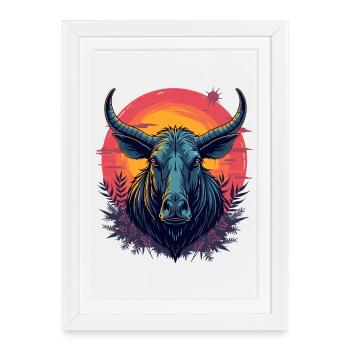 Futuristic bison at sunset - Framed poster (27 × 37 cm) - white - Front