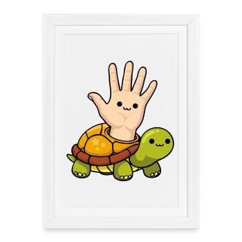 conception de dessin animé de tortue pour gaucher ludique - Affiche encadrée (27 × 37 cm) - blanc - Devant