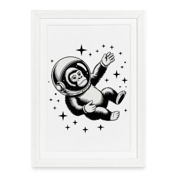 Ape in Space - Cool Astonomy Logo - Framed poster (27 × 37 cm) - white - Front