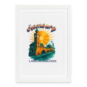 T-shirt Michel de Hambourg – Église Saint-Michel rétro - Affiche encadrée (27 × 37 cm) - blanc - Devant