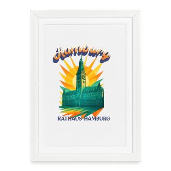 T-shirt de l'hôtel de ville de Hambourg – Design architectural rétro - Affiche encadrée (27 × 37 cm) - blanc - Devant