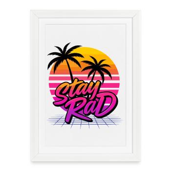 Coucher de soleil rétro avec motif palmier - Affiche encadrée (27 × 37 cm) - blanc - Devant