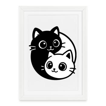 Portrait de chat Ying Yang - Affiche encadrée (27 × 37 cm) - blanc - Devant