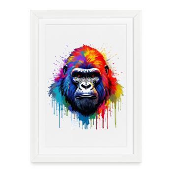 Gorille arc-en-ciel Art Splash - Affiche encadrée (27 × 37 cm) - blanc - Devant