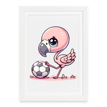 Kawaii Flamingo Kicks Soccer Pour les Fans d’Enfants - Affiche encadrée (27 × 37 cm) - blanc - Devant