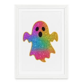 Halloween arc-en-ciel paillettes fantôme - Affiche encadrée (27 × 37 cm) - blanc - Devant