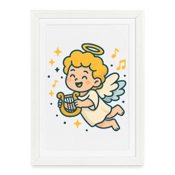 Ange mignon jouant de la harpe Design - Affiche encadrée (27 × 37 cm) - blanc - Devant