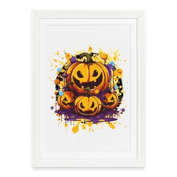 Halloween Pumpkin Trio Art Print - Framed poster (27 × 37 cm) - white - Front
