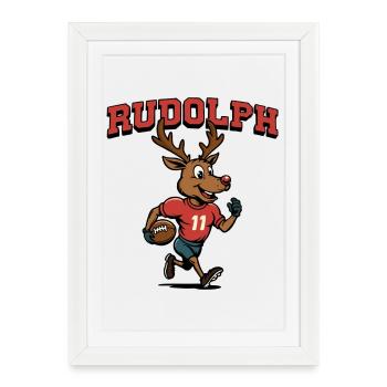 Rudolph le renne Football américain - Affiche encadrée (27 × 37 cm) - blanc - Devant