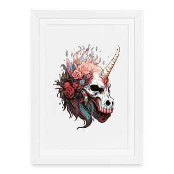 Unicorn Skull with Flowers - Framed poster (27 × 37 cm) - white - Front