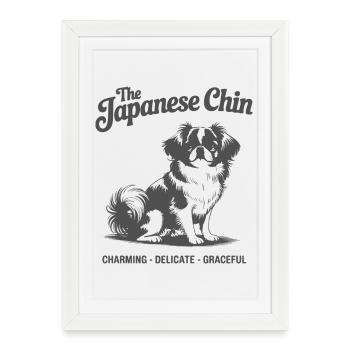 Silhouette de chien à menton japonais - Affiche encadrée (27 × 37 cm) - blanc - Devant