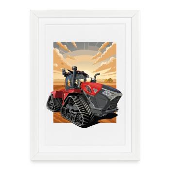 Tracteur au coucher du soleil avec suspension sur chenilles - Affiche encadrée (27 × 37 cm) - blanc - Devant