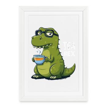 Tea Rex – Funny dinosaur with teacup - Framed poster (27 × 37 cm) - white - Front