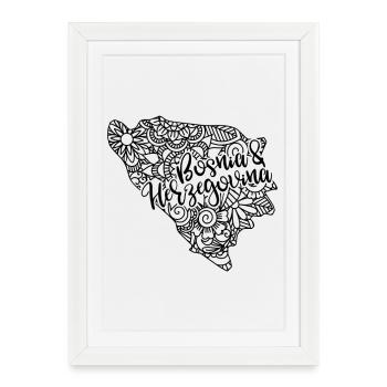 Bosnia & Herzegovina Map Mandala Sarajevo - Framed poster (27 × 37 cm) - white - Front