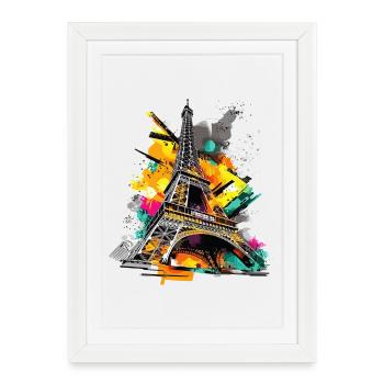 Tour Eiffel Paris Horizon France Splash Coloré - Affiche encadrée (27 × 37 cm) - blanc - Devant