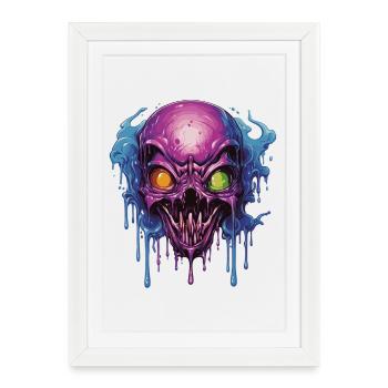 Crâne psychédélique en violet et bleu - Affiche encadrée (27 × 37 cm) - blanc - Devant
